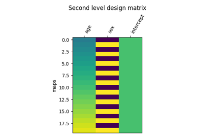 Example of second level design matrix